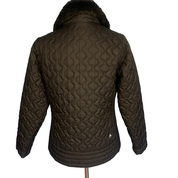 Marmot St Moritz Quilted Faux Fur Collar Zip Front Jacket Black Women's Medium - Picture 6 of 8
